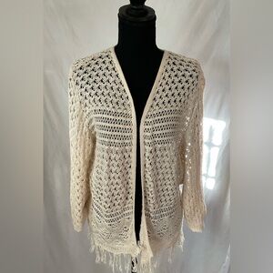 Faded Glory Open-Front Crochet Cardigan Sweater - Cream